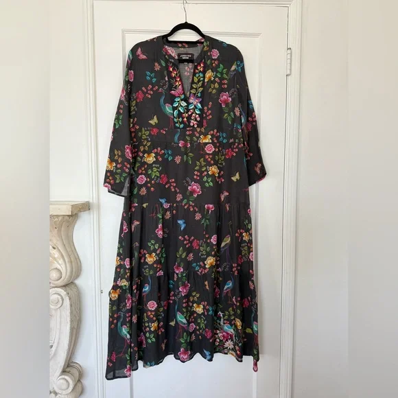 Johnny Was Black Buttoned Long Sleeve Sundress - Picture 2 of 4